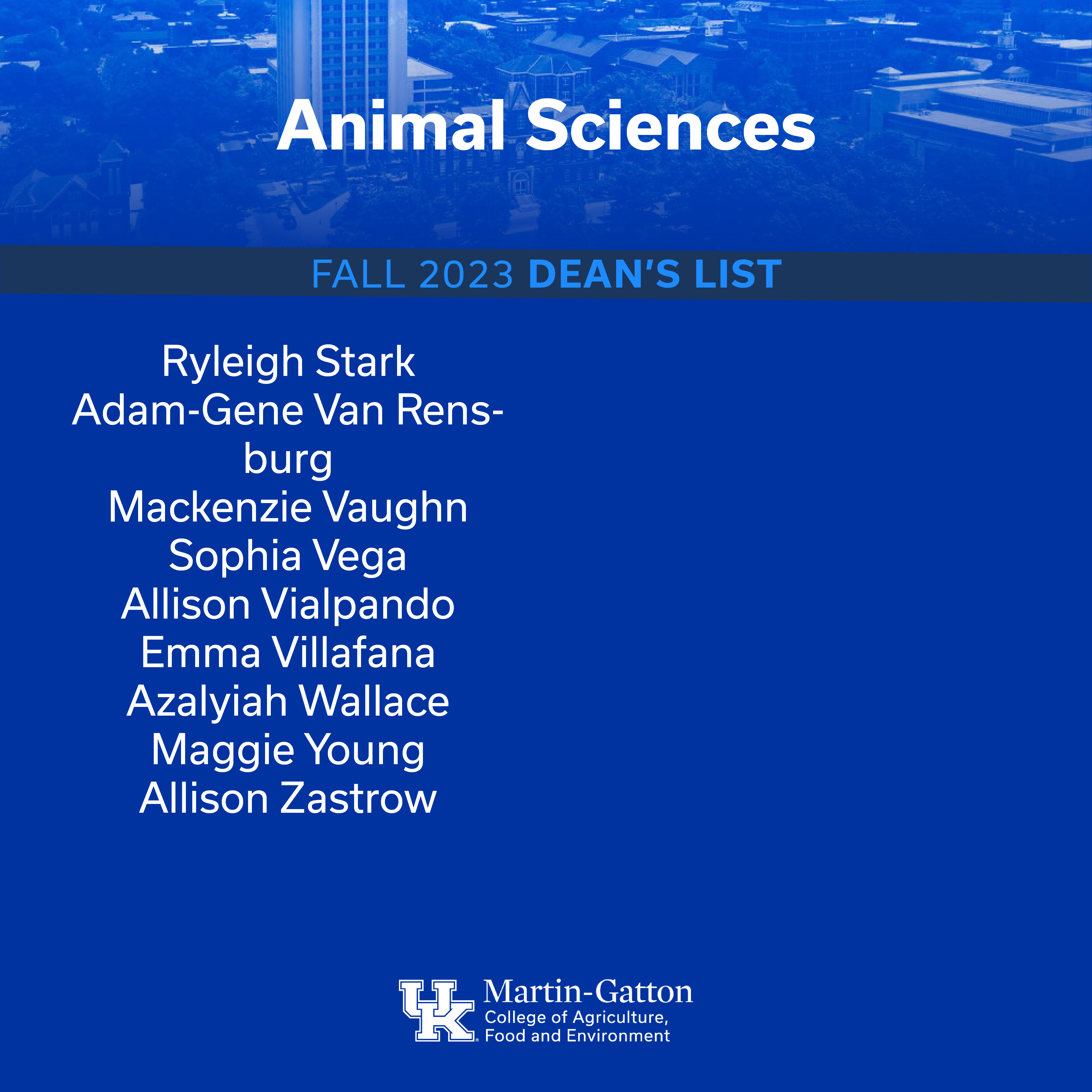 Fall 2023 Dean's List Animal & Food Sciences